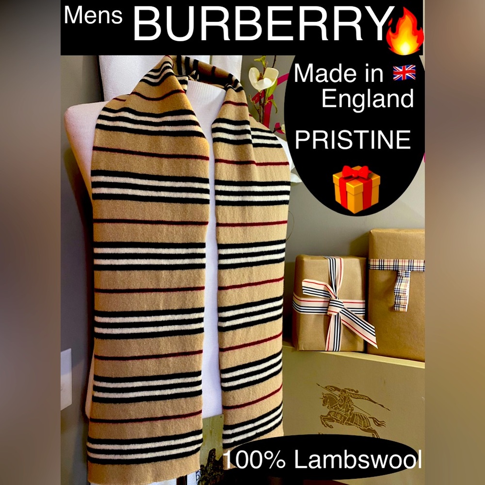 Mens BURBERRY NOVA STRIPE🔥💯% Lambswool UPSCALE SCARF🔥PRISTINE🔥NEW🔥63”x8”🎁 - Picture 11 of 11